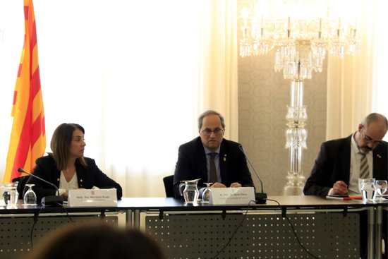 Catalan president Quim Torra during the meeting on the 'Procicat' emergency plan to deal with coronavirus on March 12, 2020 (by Laura Fíguls)